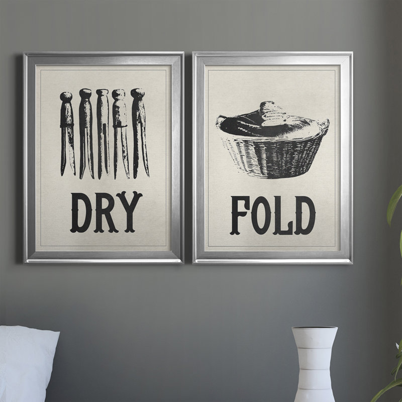 Vintage Laundry II - Ensemble de 2 encadrements d'art textuel sur toile, H 24,5 po x l 37 po x P 1 po, Cadre argenté