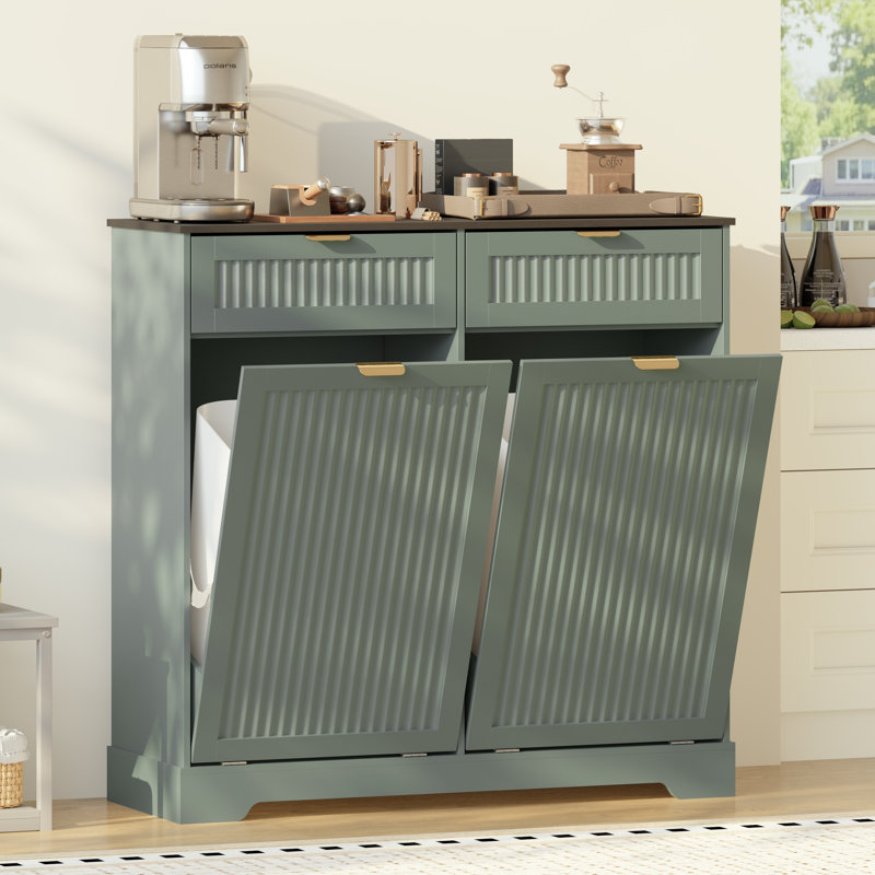 Armoire à ordures inclinable 2 x 13 gallons avec crochets, 2 x 13 gallons, Vert
