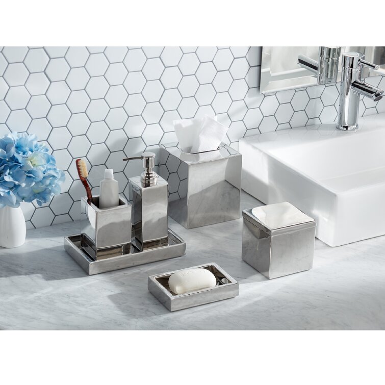 Roselli Trading Company Modern shiny Silver Stainless Steel Bath Accessory  Set in the Bathroom Accessories department at