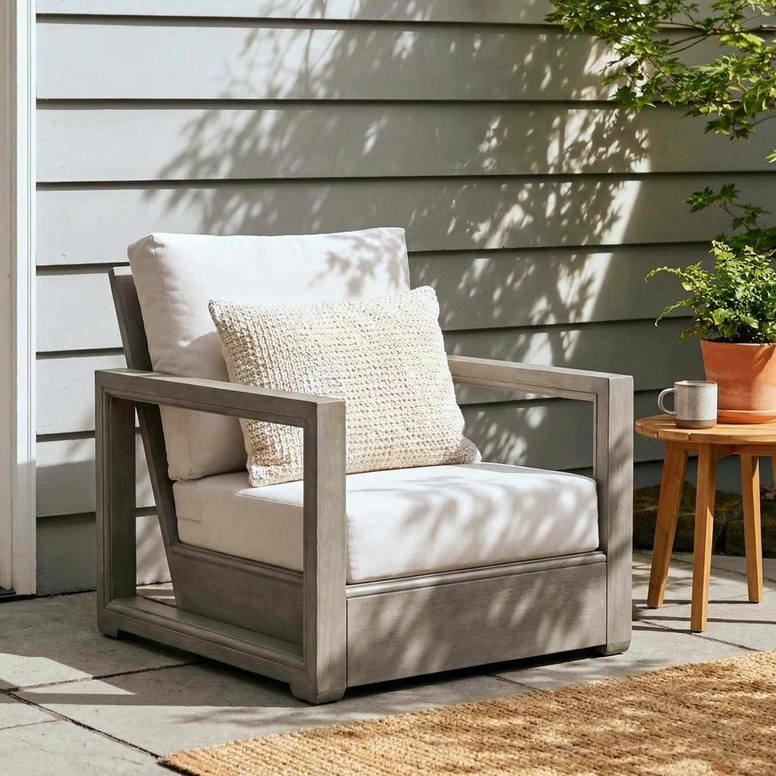 Donnie Acacia Outdoor Lounge Chair, Light Gray