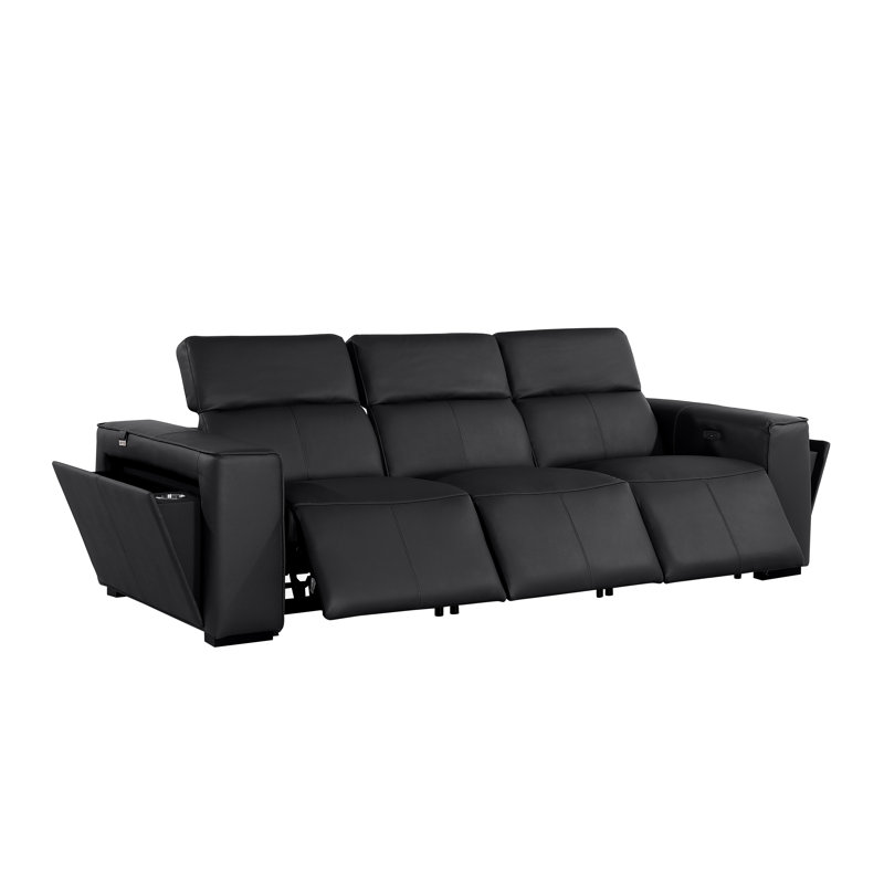 Top Grain Italian Leather Modular Power Triple Reclining Sofa With Power Headrests, Black