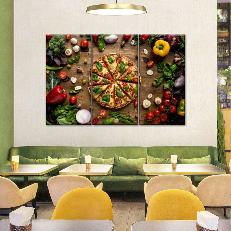Ensemble de 3 tranches de pizza italienne sur toile italienne, H 32 po x l 50 po x P 1,25 po