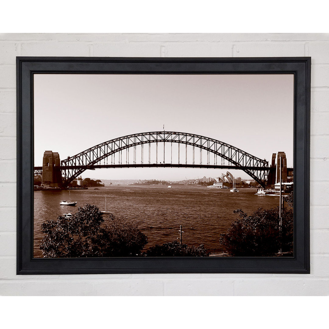 Sydney Harbour Bridge Retro Sepia Gerahmter Druck