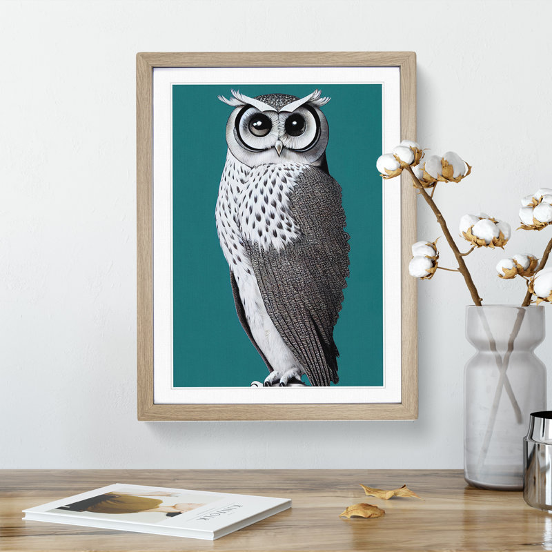 Curious Owl - Single Picture Frame Print, 64cm H x 46cm W x 2cm D, Oak