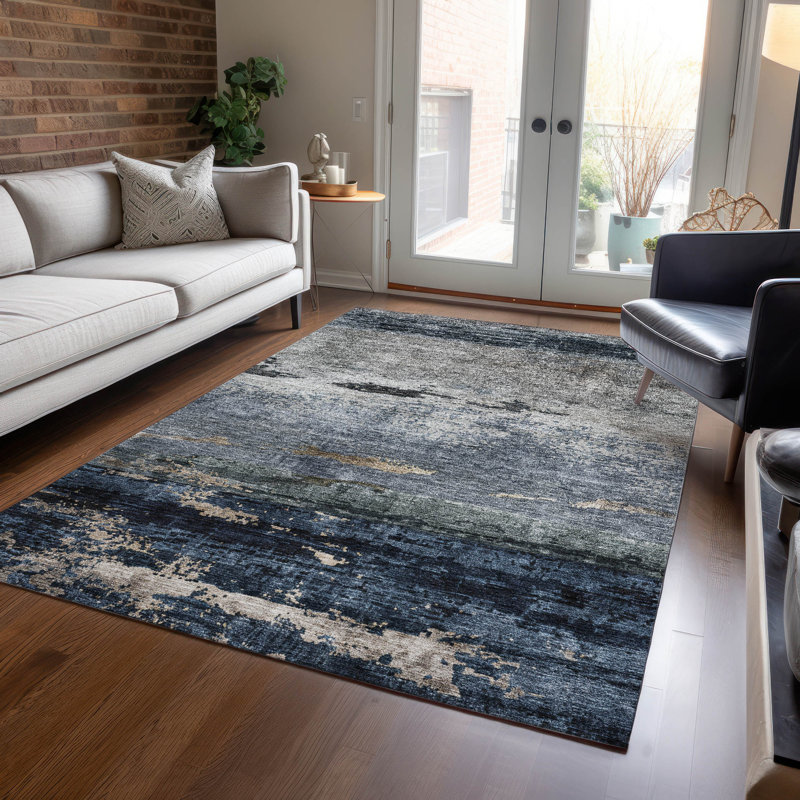 Red Abstract Synthetic Washable Reversible Rectangular Rug 46" x 30"