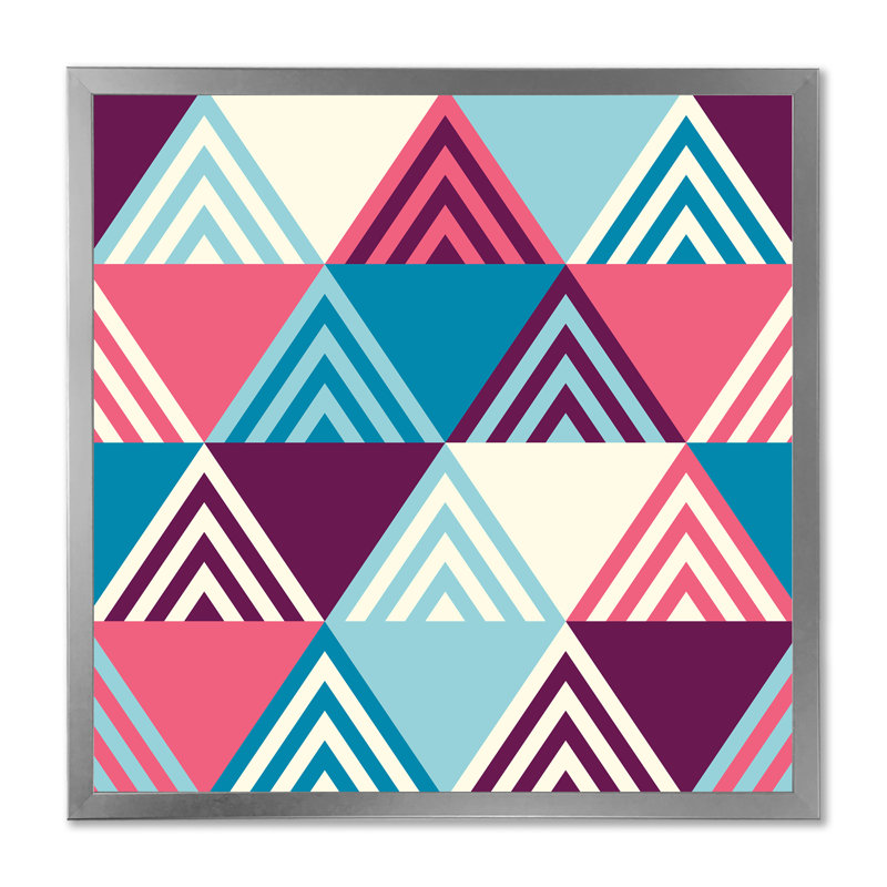 «Blue Light and Dark Blue Pink Triangulars», reproduction d'art sur toile, H 30 po x l 30 po x P 1 po, Cadre photo argenté