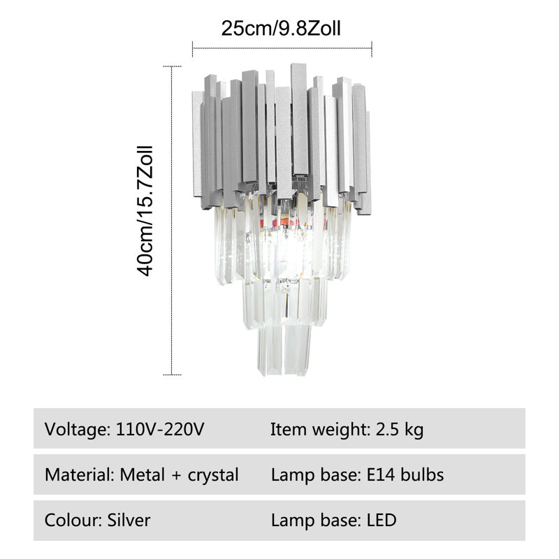  Adamas E14 crystal wall light, LED indoor wall lamp, interior light lighting, Silver