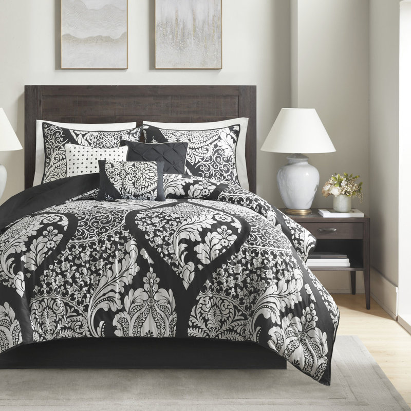 Édredon noir très grand 7 pièces - Drap à motif complexe