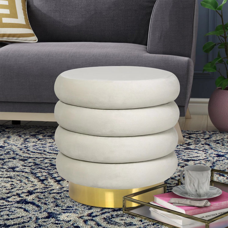 Daronta Velvet Ottoman, Cream 