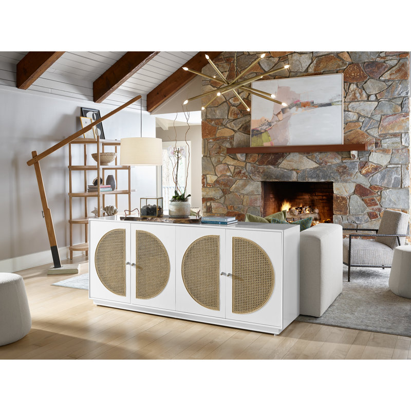 80'' White and Tan Cane Door Media Console