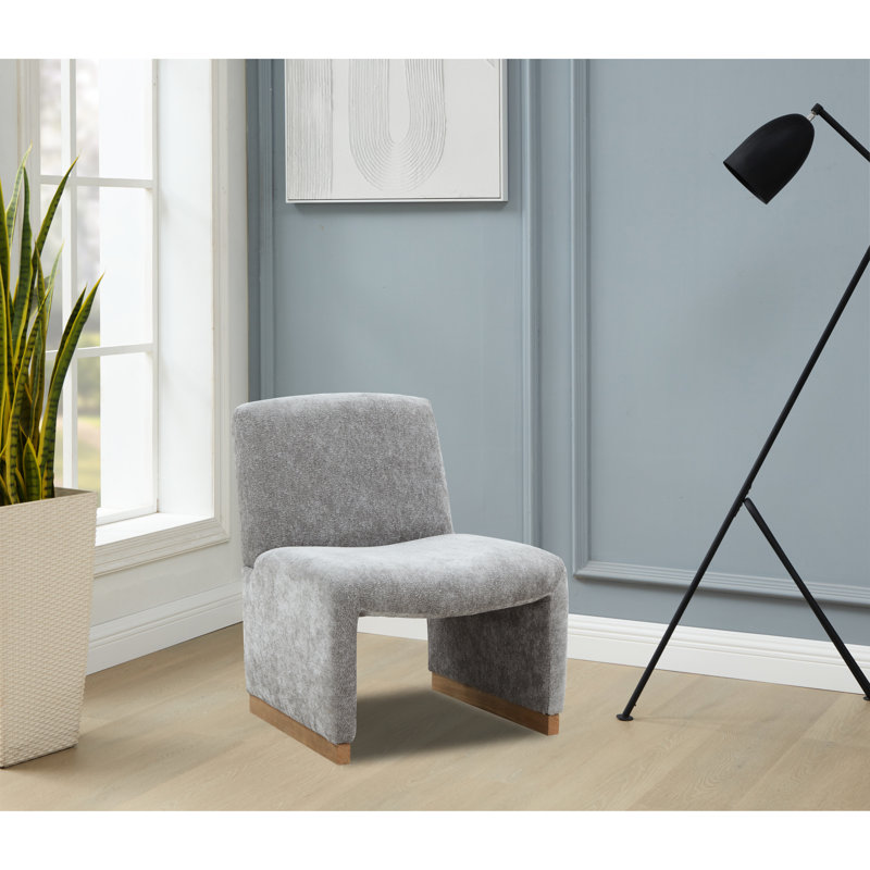 Fauteuil d'appoint confortable, fauteuil de chambre rembourré, conception sans accoudoirs avec pieds en bois et tissu chenille doux pour le salon