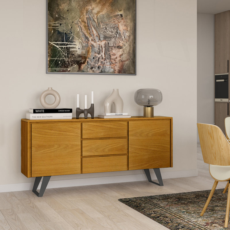 Buffet à 2 portes avec 3 tiroirs centraux Lowry, Contreplaqué de chêne