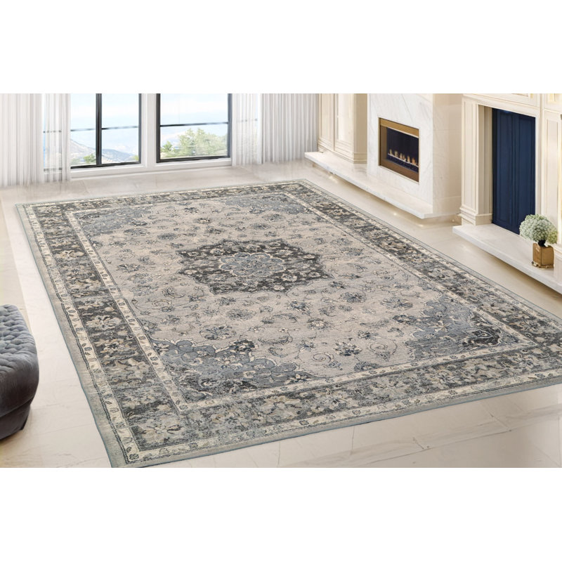 Tapis oriental argenté Attell, Rectangle 6 pi 7 po x 9 pi 6 po
