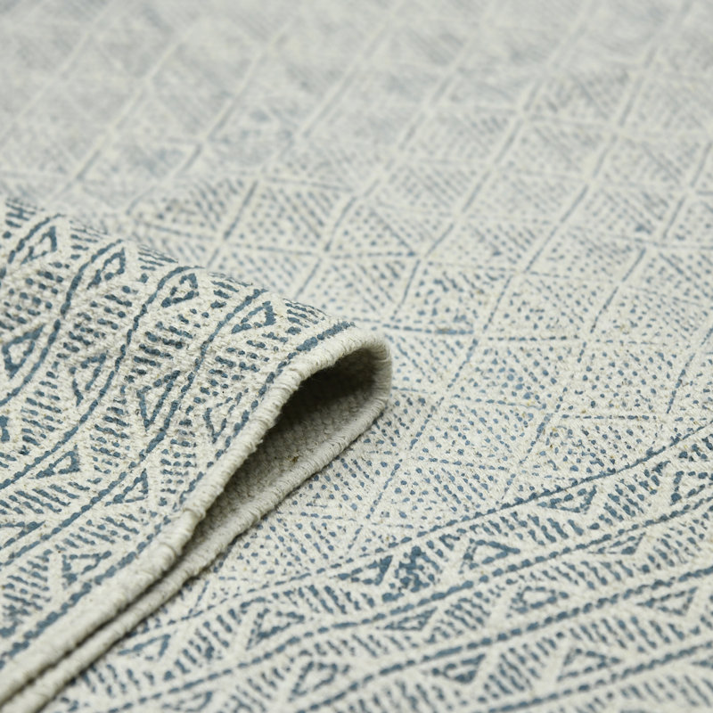 Coastal Haven Hand-Woven Blue Cotton Geometric Area Rug 8'6" x 12'