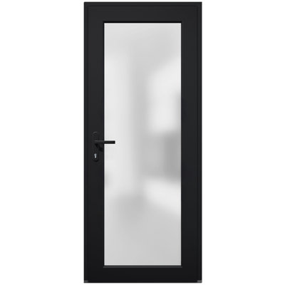 Front Exterior Prehung FiberGlass Door Frosted Glass Manux 8102 Matte Black Office Commercial and Residential Doors Entrance Patio Garage-W36 x H80-Right-hand Inswing
