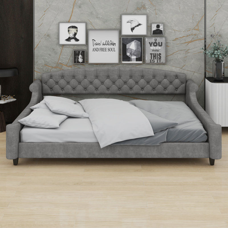 Modern Luxury Tufted Button Daybed, Queen, Gray