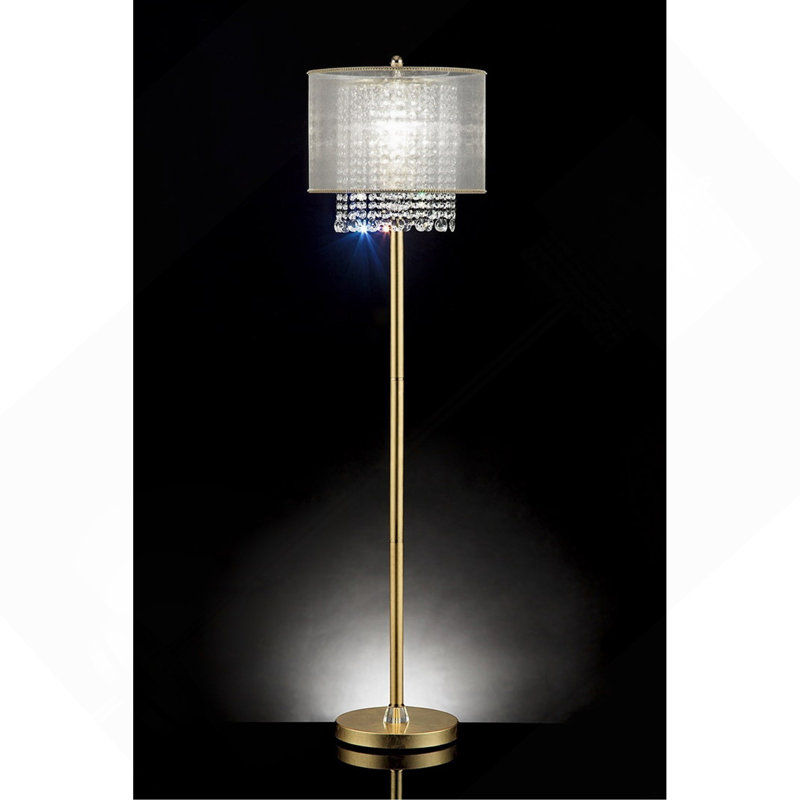 65" Tall Floor Lamp "Bhavya" W/ Gold Finish And Crystal Accents, White Shade