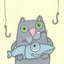 «Cat with Fish», reproduction sur toile tendue-19625604