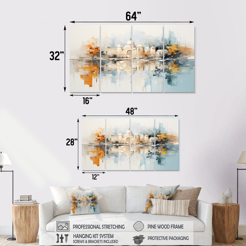 "Eastern City Towers", art mural sur toile 4 pièces, H 32 po x l 64 po