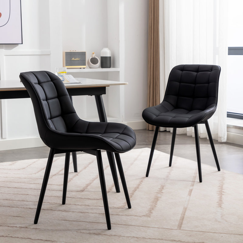 Seferina Leather Dining Chairs Set of 2 – Modern Upholstered Kitchen Side Chairs with Sturdy Metal Legs, Mid-Century Design for Dining Room, Restaurant & Office