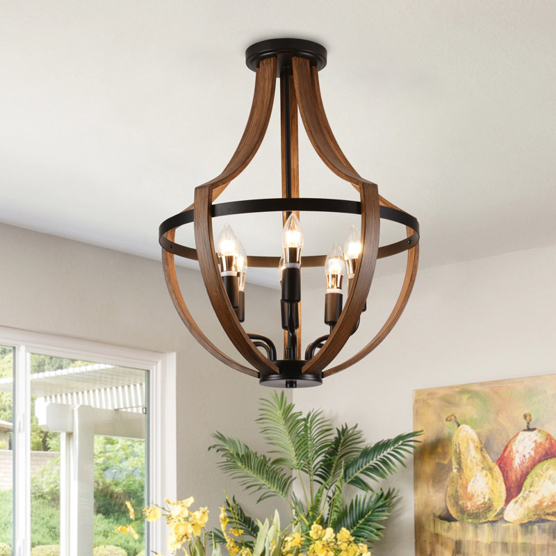 Luminaire suspendu 6 lumières grain de bois