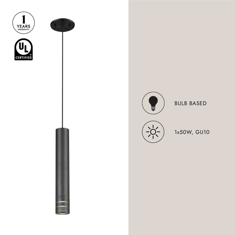 Milca 1 - Light Single Pendant, Brushed Nickel, 14.625" H x 2.375" W x 2.375" D