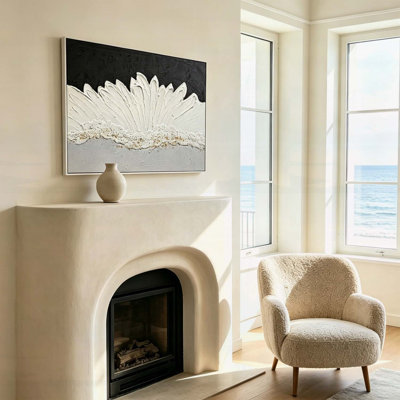 Art mural abstrait encadré 28 x 40, toile texturée épaisse noire et blanche avec accents gris et or, décor moderne pour le salon et la chambre à coucher, prêt à être accroché