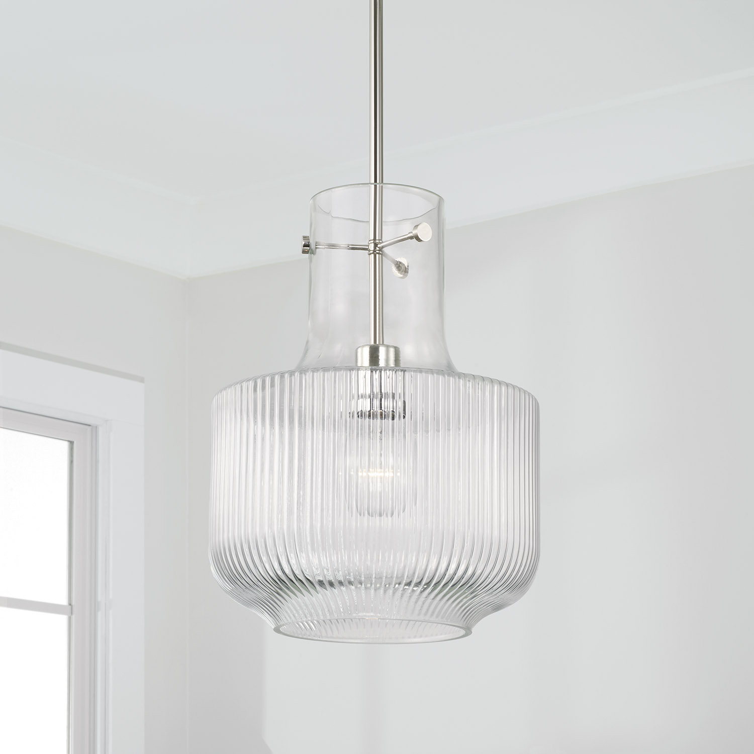 Altera Single Light Glass Dimmable Pendant, Polished Nickel