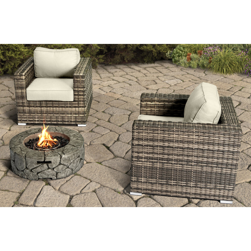 Dustie Fully Assembled 2 Person Seating Group With Firepit And Sunbrella Cushions, Sunbrella Canvas 