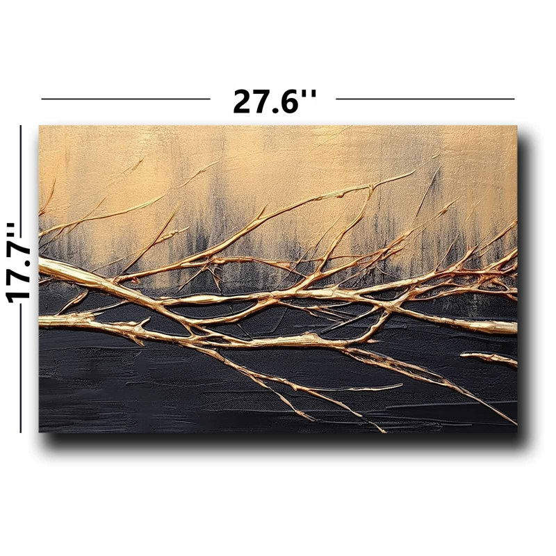 Art abstrait sur toile texturée en métal doré et noir