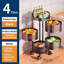Space-Saving Rotating Storage Cart – 4-Tier Thickened Carbon Steel Mesh Basket Organizer with Wheels and Top Lid – Mobile Kitchen Utility Trolley for Fruits & Vegetables – Black