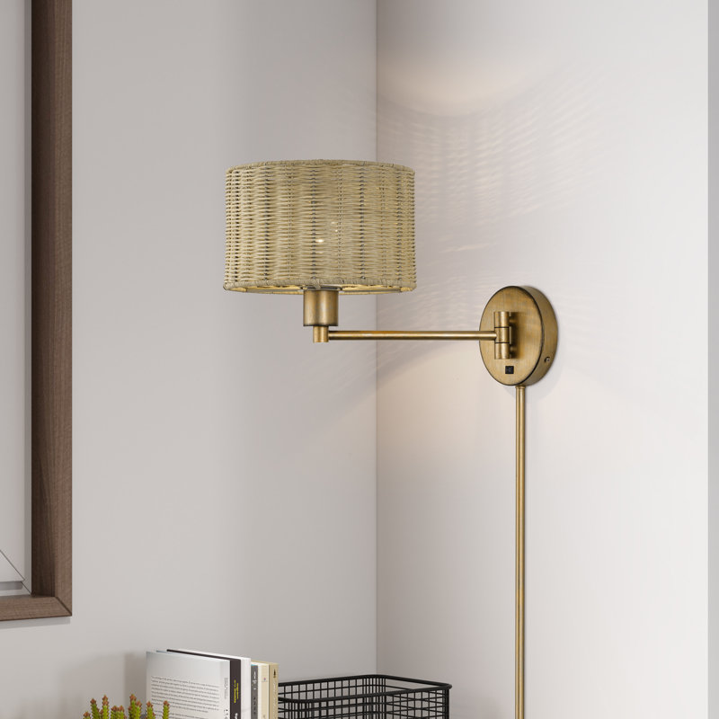 Adabella 1 Light Antique Gold Leaf Swing Arm Wall Lamp, Tan, Gold
