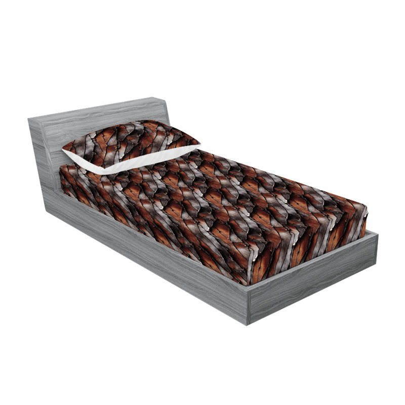 Ambesonne Fitted Sheet & Shams, Twin Sheet Set with 1 Pillowcase, Chestnut/Brown/Taupe/Gray Abstract