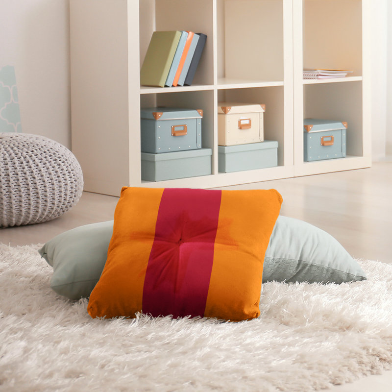  Coussin de sol touffeté, 26 po x 26 po, Orange / Rouge