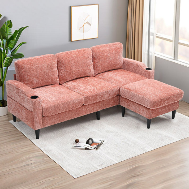 Adylynn Upholstered L-Shaped Sectional, Pink Polyester