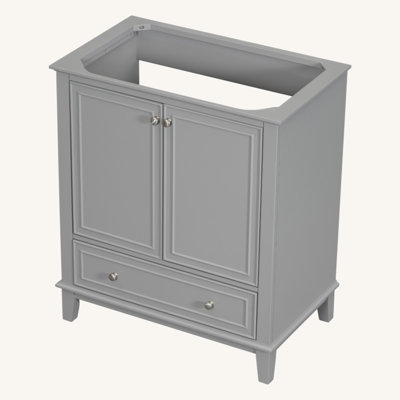 Meuble-lavabo 30 po sans lavabo, base seulement, armoire de salle de bain multifonctionnelle avec portes et tiroir, cadre solide et panneau de fibres à densité moyenne, gris