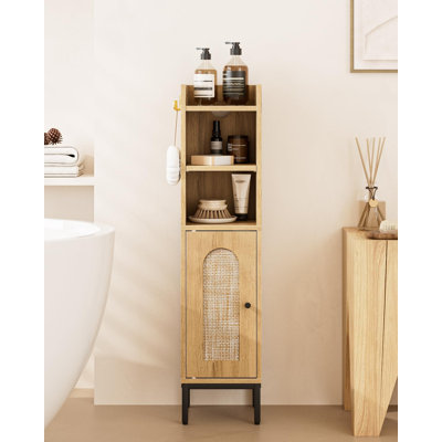 Bathroom Storage Cabinet, Small Corner Floor Hutch With Door And Shelves, Narrow Toilet Paper Cabinet, Bathroom Organizer With Adjustable Shelf, For Small Spaces