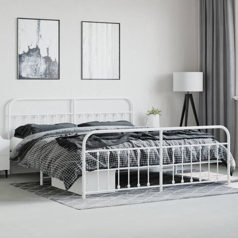Brender Metal Bed Frame with Headboard & Slats, No Mattress, Easy Assembly, California King, White