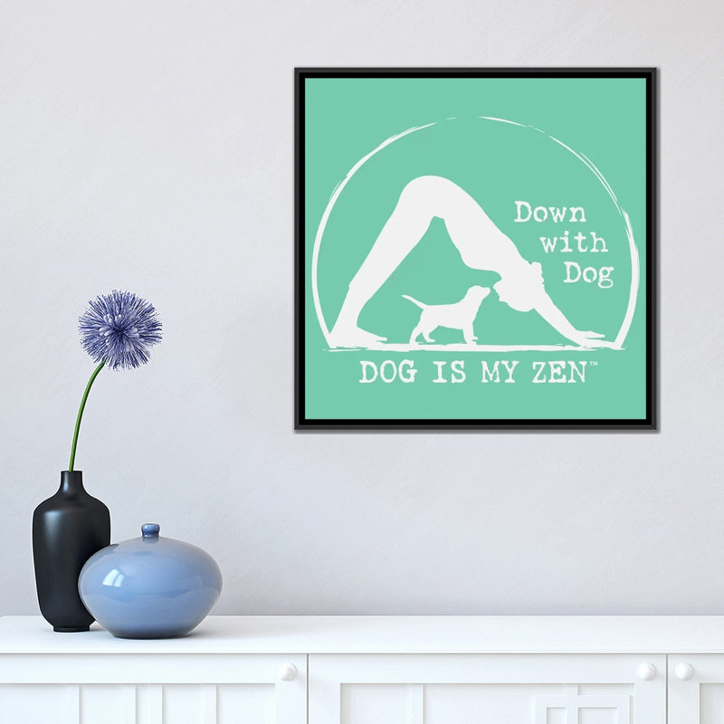 «Down with Dog», impression sur toile, H 18 po x l 18 po x P 1,5 po, Toile avec cadre flottant noir, Pas de tapis