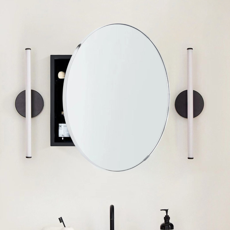 Seenaa Surface Mount Framed Medicine Cabinet with Mirror and 2 Adjustable Shelves, 24" x 24", Chrome