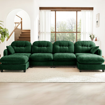 4 U Shaped Sectional In Chenille, Pleated , High Sponge, Ergonomic Seating, And An For Living Room Relaxation Cushion High Foam, Various Rooms