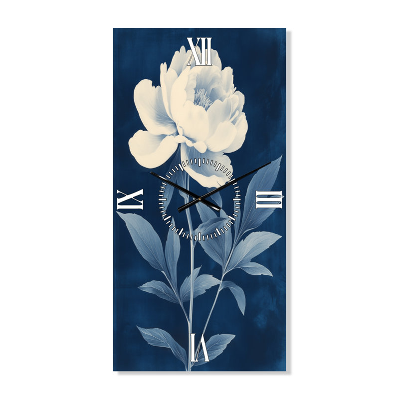 Horloge murale florale Pivoine bleu de Prusse I, H 40 po x l 20 po - Rectangle