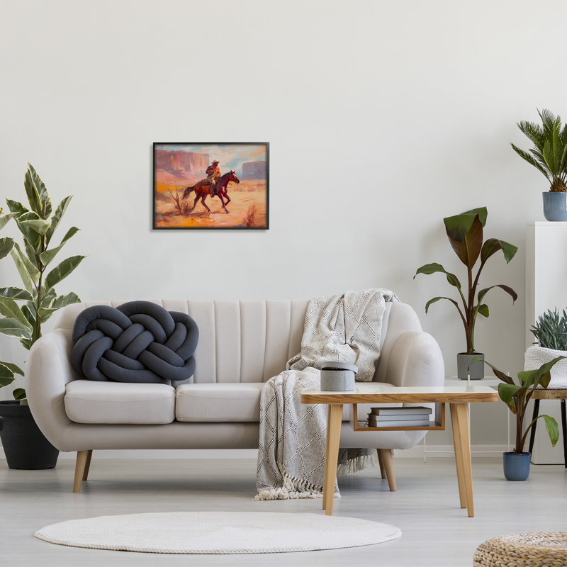 Cowboy chevauchant un paysage désertique encadré sur bois par Ziwei Li, impression, H 16 po x l 20 po x P 1,5 po