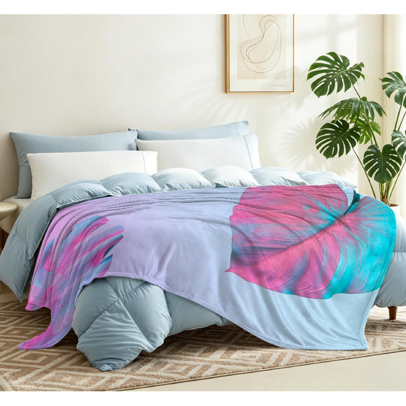 Jeté en molleton transparent ultra doux, imprimé feuilles tropicales et feuilles de palmier, Throw 50" x 60"
