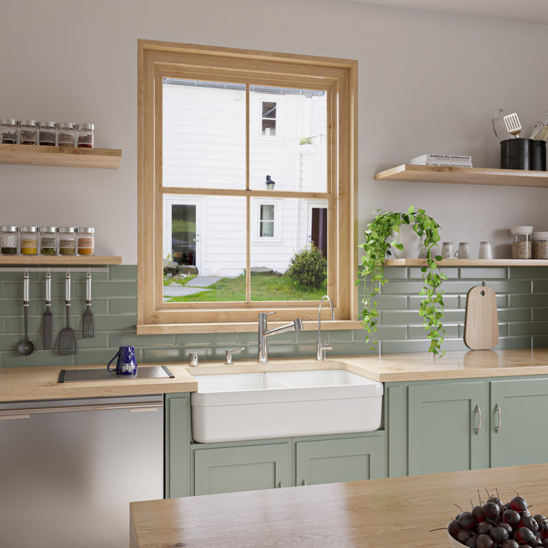 32'' L Farmhouse / Apron Double Bowl Fireclay Kitchen Sink, White