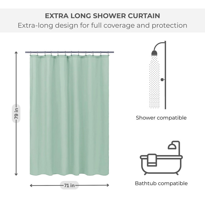 Très longue doublure de rideau de douche imperméable 71 po x 79 po, Vert amande