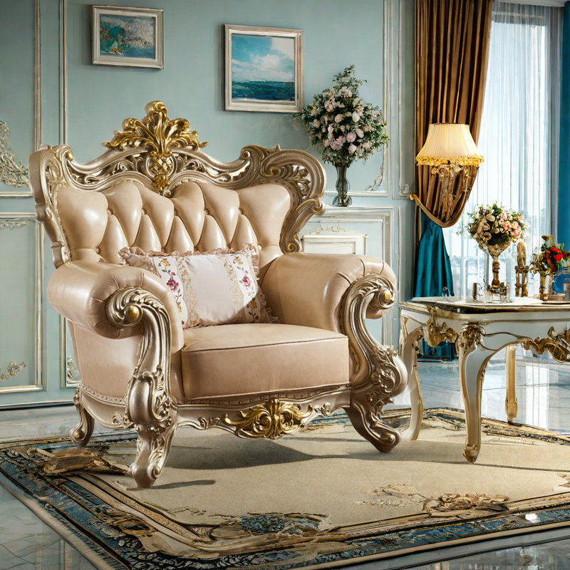 Fauteuil haut de gamme en cuir de vache de 51,18 po de large European Living