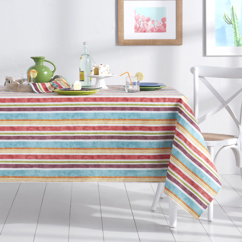 Nappe Fiesta Cameron à rayures tropicales, beige / orange / bleu, 120 po x 60 po