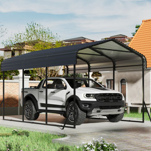 Carport Canopy 10X15 Heavy Duty,Metal Carport With Reinforced Structrure And Base,Outdoor Garage Car Shelter Frame For Pickup, Boat, Car And Tractors,Black (Set of 2)