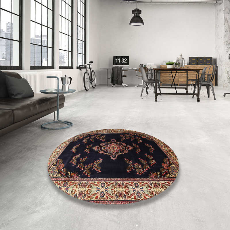 Tapis oriental noir / rouge, Rond 8 pi